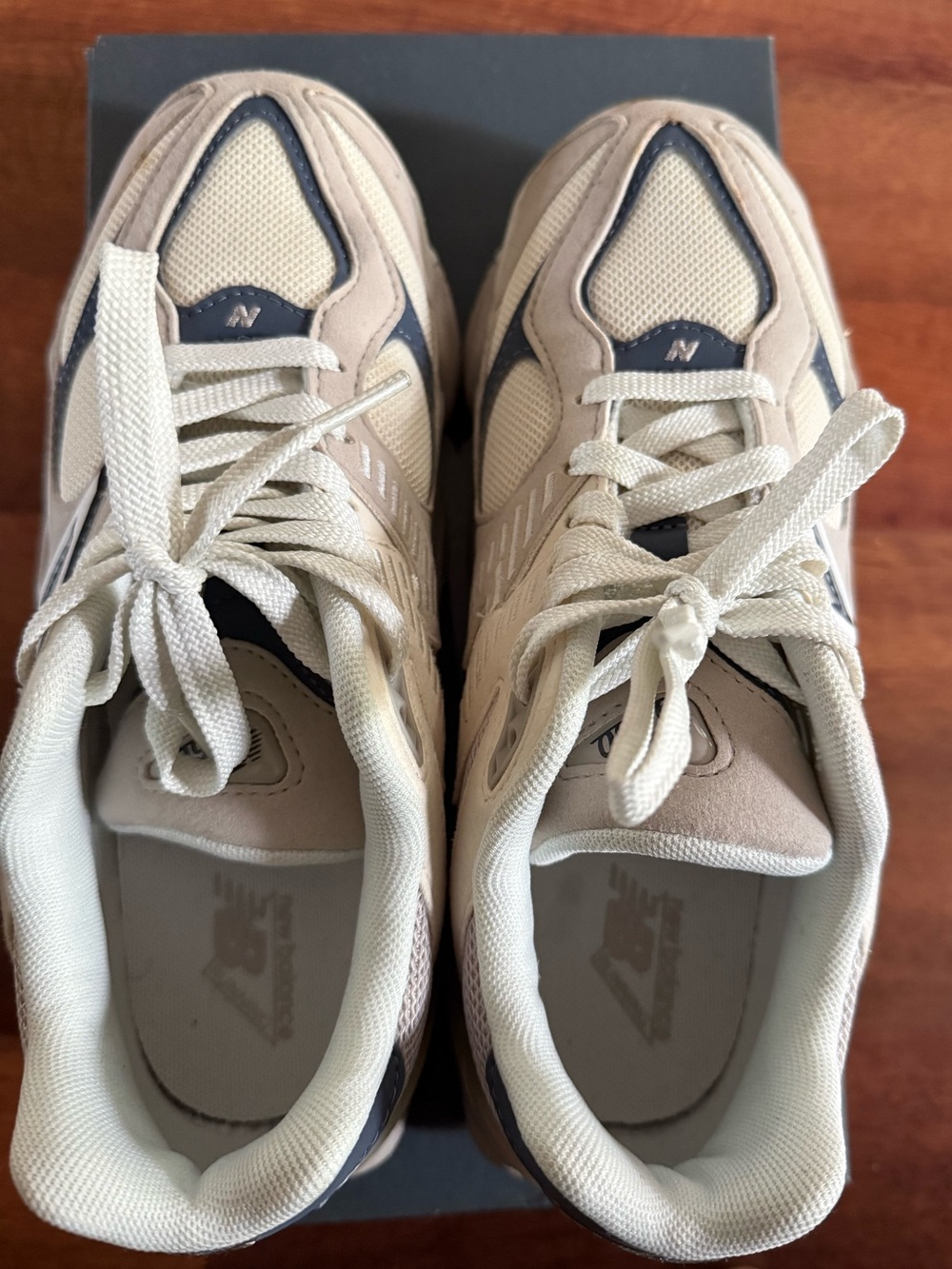 New Balance Cream and Navy Retro Runner Sneakers